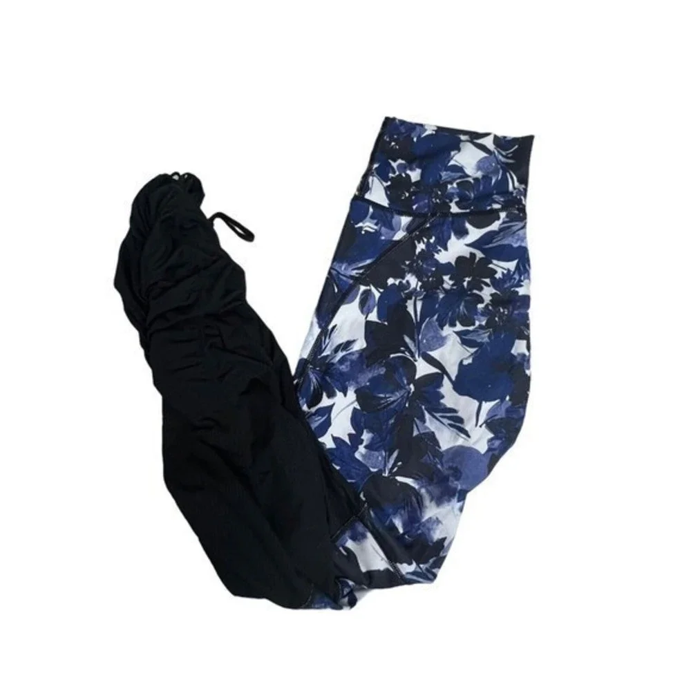 Fabletics Womens Purple Black‎ Floral Cashel Foldover Powerform Leggings Small